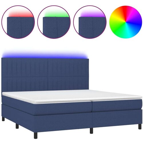  Krevet box spring s madracem LED plavi 200x200 cm od tkanine Slike