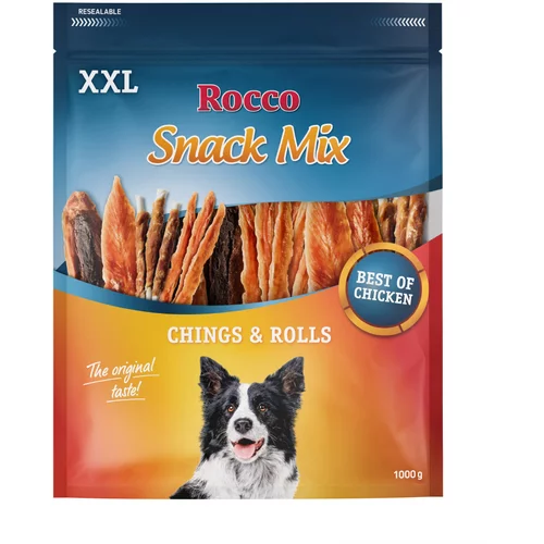 Rocco Chicken Snack-miks XXL pakiranje - Miks: Rolls piščančje prsi, Chings piščančje prsi 2 x 1 kg