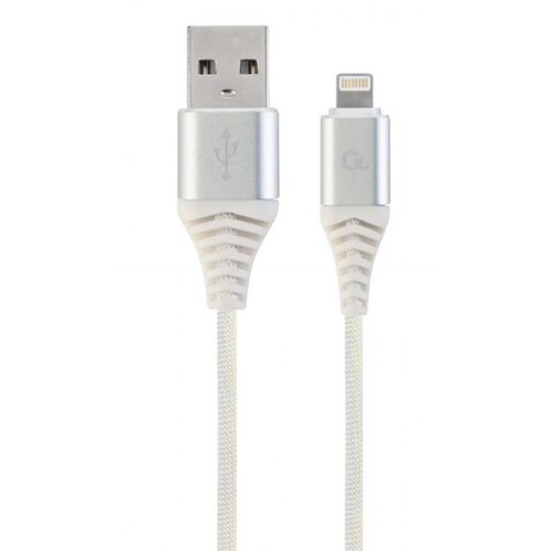 Gembird CC-USB2B-AMLM-1M-BW2 Premium cotton braided 8-pin charging and data cable, 1m, silver/white Cene