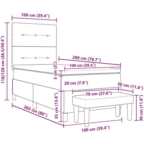Box Spring krevet s madracem i klupicom tamnoplave boje 100x200 cm od bar&amp;scaron;una Slike