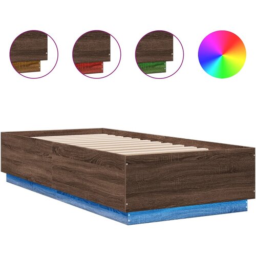 Maison Chic Posteljni okvir - Enojna postelja - Postelja za odrasle z LED lučkami rjavi hrast 90x200 cm inž. les, (21696062) Slike