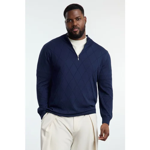 Trendyol Navy Blue FL Men's Regular Half Turtleneck Baklava Knitwear Plus Size Sweater