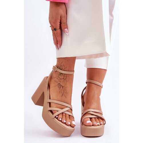 Kesi Fashionable high heel sandals with Shemira Beige straps Slike