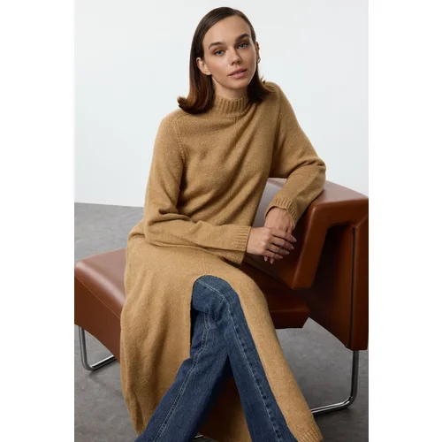 Trendyol Camel Soft Texture Knitwear Long Sweater Dress