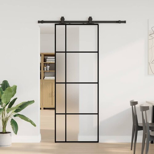 vidaXL Drsna vrata z opremo črna 76x205 cm ESG steklo Cene