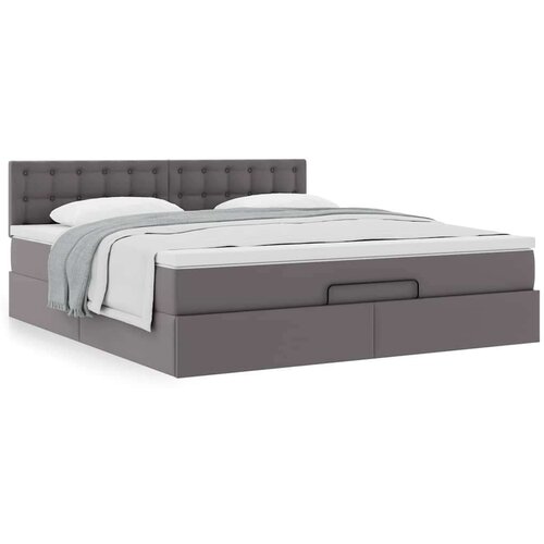 VidaXL Otomanski okvir kreveta s madracem sivi 160x200cm umjetna koža Slike