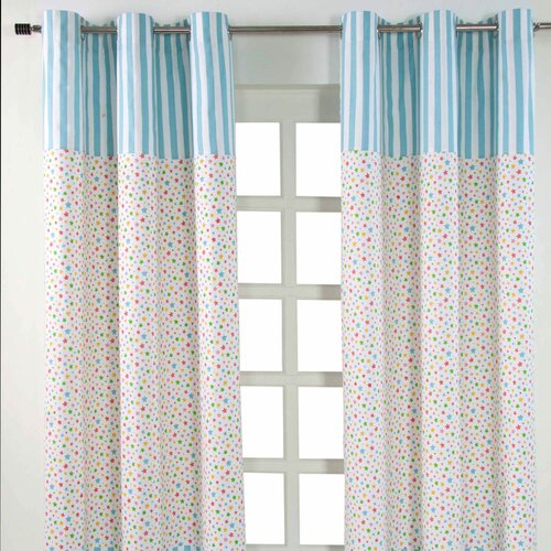 HOMESCAPES Bombažne zavese Multi Stars Ready Made Eyelet Par, 137x228 cm Kapljica, (20749554) Cene