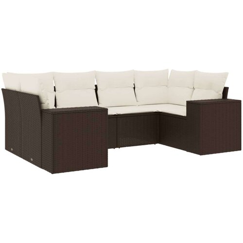 VidaXL 6-dijelni set vrtnih sofa od poliratana s jastucima smeđi Slike