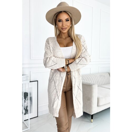 Numoco basic Women&amp;#039;s cardigan with a longer back - beige Slike