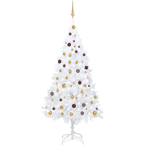 vidaXL umjetno božićno drvce LED s kuglicama bijelo 210 cm PVC