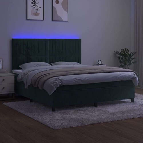 vidaXL Box spring postelja z vzmetnico LED tem. zelena 180x2 Cene