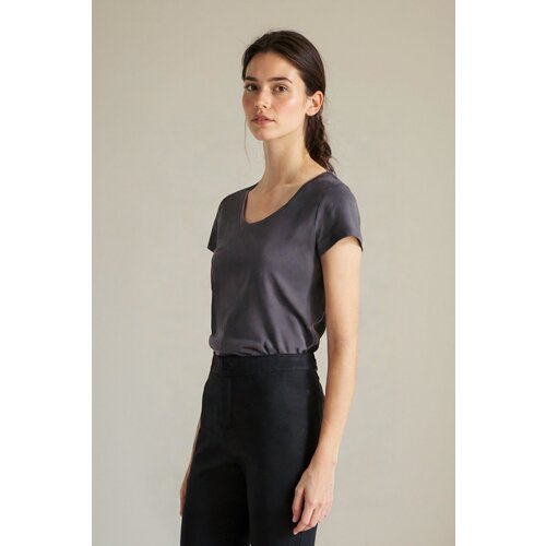 CA Ženska majica na kratak rukav, Basic, Relaxed Fit, Širok vrat, Crna Slike