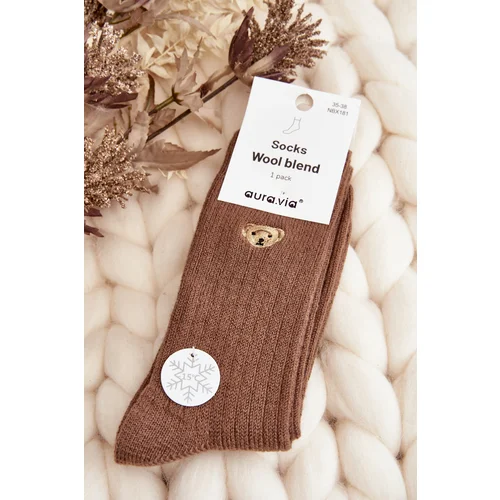 Kesi Women's thick socks with teddy bear, brown