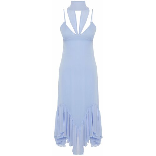 Trendyol Light Blue Waist Opening/Skater Frilly Dress Cene
