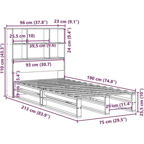 vidaXL Krevet s regalom za knjige bez madraca bijeli 90x190 cm od drva Cijene