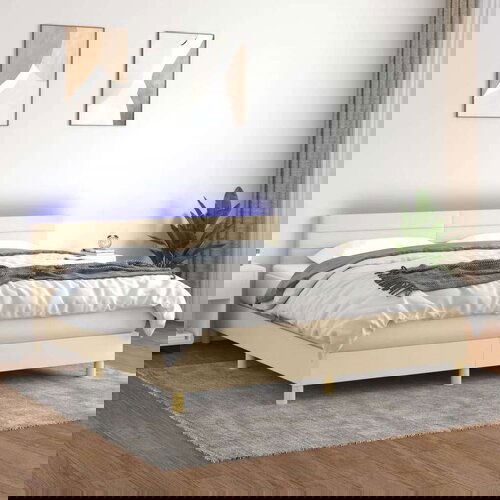  Krevet box spring s madracem LED krem 180x200 cm od tkanine Cene