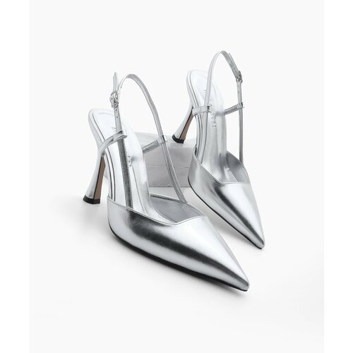 Marjin Women's Stiletto Pointed Toe Thin Heel Scarf Evening Dress Heeled Shoes Reney Silver Slike