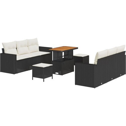 VidaXL 9 komadni vrtni set sofa s jastucima crni poli ratan akacija, 3 komadni vrtni blagovaonski set s jastucima crni poli ratan akacija Slike