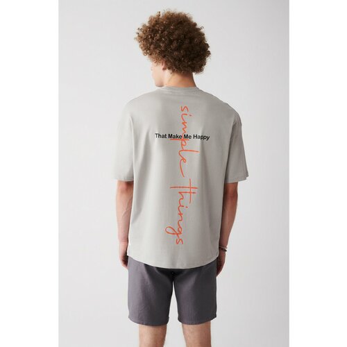 Avva Men's Gray Oversize 100% Cotton Crew Neck Back Printed Oversize T-shirt Slike