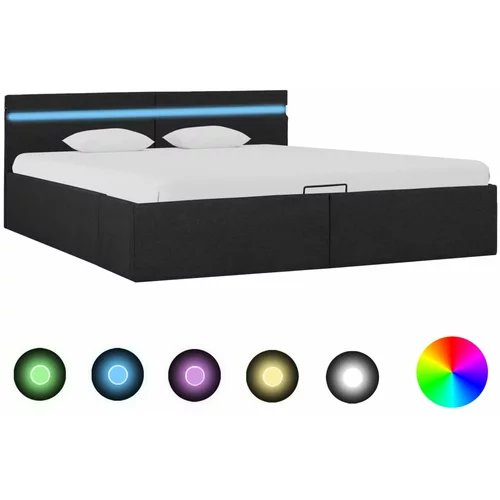 vidaXL Dvižni posteljni okvir LED temno sivo blago 180x200 cm