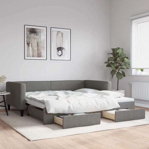 VidaXL Dnevni krevet na razvlačenje tamnosivi 100 x 200 cm od tkanine Slike