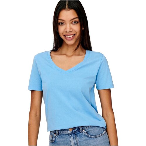 Jacqueline De Yong Majice s kratkimi rokavi CAMISETA DE PICO MUJER JDY 15239939 Modra Slike