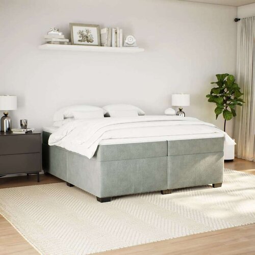  Krevet s oprugama i madracem svjetlosivi 200x200 cm bar&amp;scaron;unasti Slike