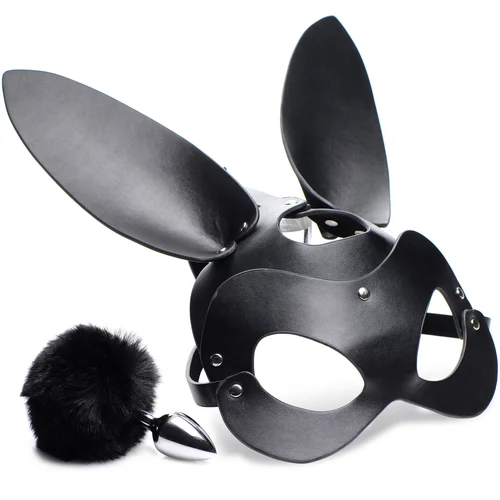 Tailz Bunny Tail Anal Plug and Mask Set Black