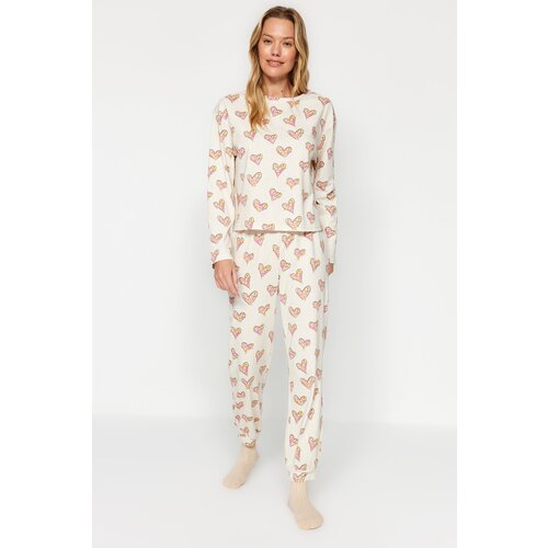 Trendyol Cream 100% Cotton T-shirt-Jogger Knitted Pajamas Set Slike