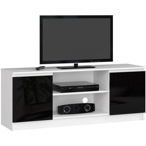 AKORD RTV KABINET 140 cm 2D 1P BELO / ČRNO SIJAJNO, (21713929)