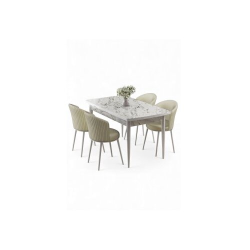 Hanah home Rasklopivi trpezarijski sto i stolice (5 delova) Asfel White Marble Cream Cene
