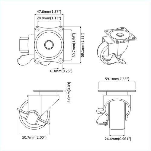  Kaster 2 pcs Crna i srebrna 63 x 48 x 46 mm Željezo i najlon Slike