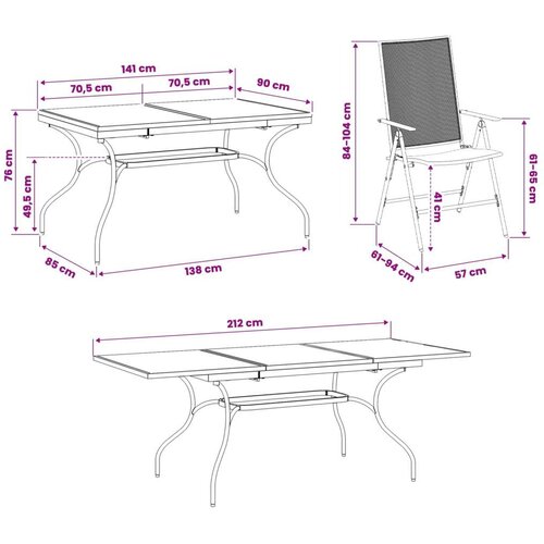  Vrtni set za objed 9 pcs Antracit 212 x 90 x 76 cm - 8-mjesta Slike