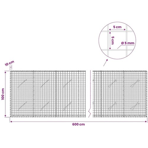  Gabion s žicom debljine 5 mm i mrežom 5x5 cm 600x10x100 cm - 10 cm 100 cm 600 cm Slike