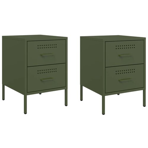 Maison Chic Dvo delni komplet Nočne omarice - Nočne mize olivno zelena 36x39x50,5 cm jeklo, (21687434) Slike