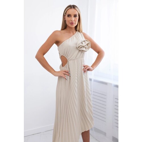 Kesi Włoski Women's pleated dress with flower - beige Cijene