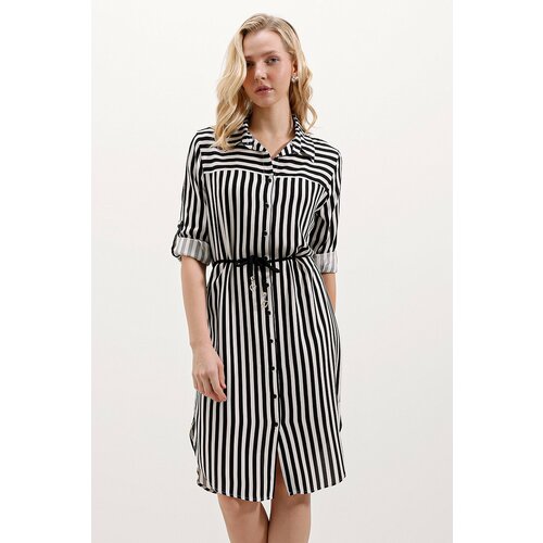 Bigdart 5629 Striped Belted Dress - Black Slike