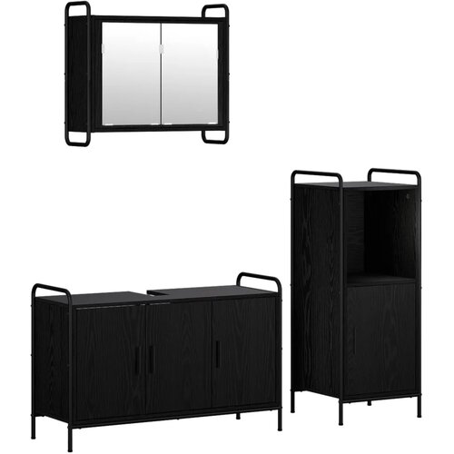  Set ormarića za kupaonicu 3 kom. Crni hrast 40 x 36 x 99 5 cm - Crni hrast Ormarić ispod sudopera (3 vrata) + viseći ormarić + k Slike