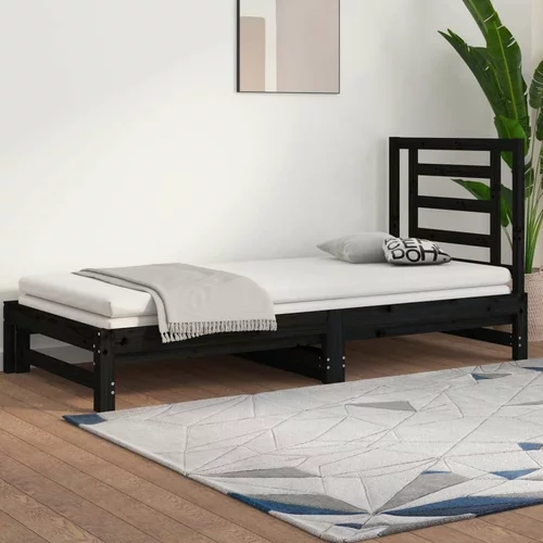  Izvlečna dnevna postelja črna 2x(90x200) cm trdna borovina, (21073724)