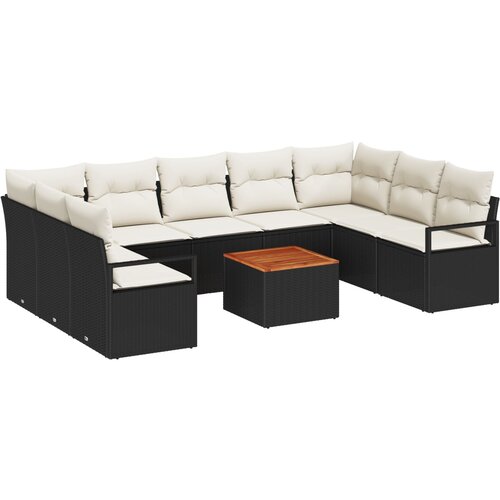 VidaXL 10-delni vrtni sedežni set z blazinami Črn poli ratan akacija, 2-sedežna vrtna sofa s shrambo in blazinami Črn poli ratan Slike