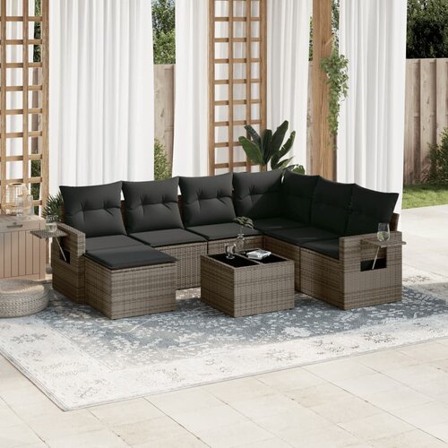 vidaXL 8-dijelni set vrtnih sofa od poliratana s jastucima sivi Cijene