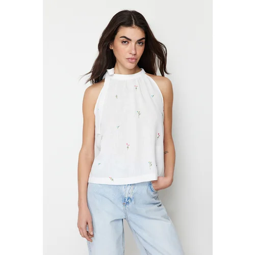 Trendyol Ecru Halter Embroidery Detail Woven Blouse