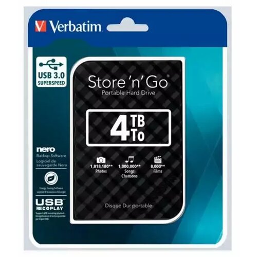 Verbatim Externi hard disk Store&amp;#039;n&amp;#039;Go 2.5&amp;quot; (6.35mm) Gen2 4TB USB 3.0 crni Slike