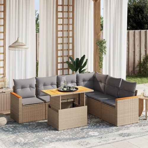 vidaXL 7-dijelni set vrtnih sofa od poliratana s jastucima bež Cijene