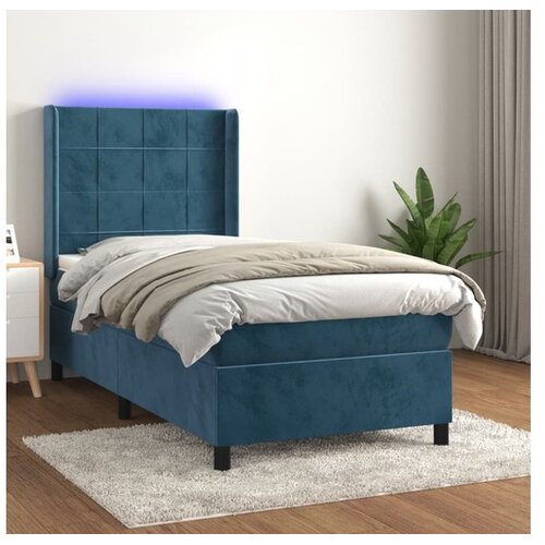  Box spring postelja z vzmetnico LED temno modra 90x200 cm žamet Cene