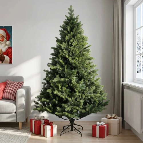  Umjetno božićno drvce s nogom 210 cm PVC i metal Zelena - Zelena 210 cm bez LED svjetala Cene