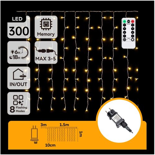 Aigostar led spolja&scaron;nji božićni lanac 300xLED/6W/230V/8 funkcija 3x1m IP44 topla bela+daljinski upravljač Cene