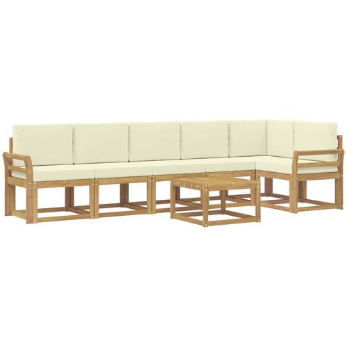 Set vanjskih sofa 7 kom. Bijela i krem Poliester Smeđa 59 x 59 x 37 cm Slike