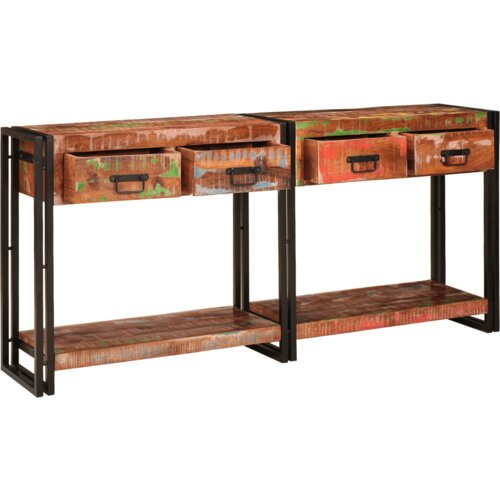 VidaXL Konzolni stolovi Set od 2 s ladicama, Vi&amp;scaron;ebojno čvrsto obnovljeno drvo, konzolni stol s ladicama 160x33x75 cm Čvrsto obnovljeno drvo Slike