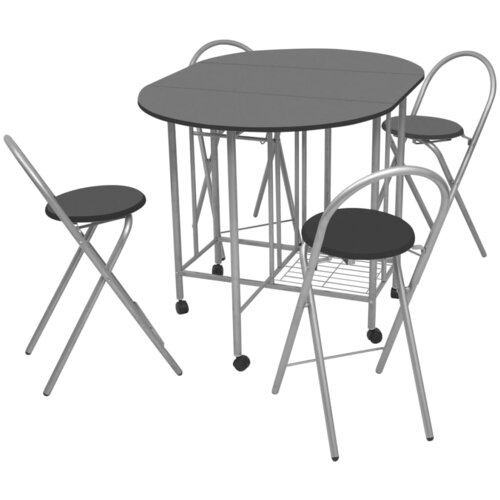 VidaXL Petodijelni Blagovaonski Sklopivi Set MDF Crni Slike